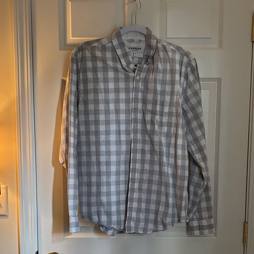 Express Men's Light Gray Plaid Shirt